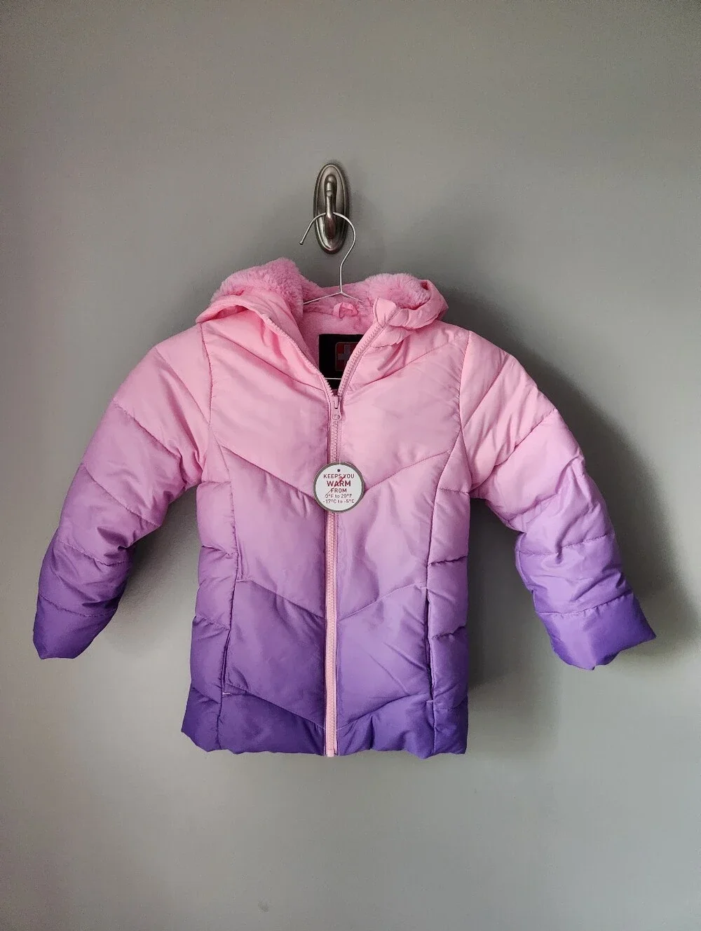 SwissTech Pink Purple Ombre Puffer Coat Girls Size XS 4/5 NWOT